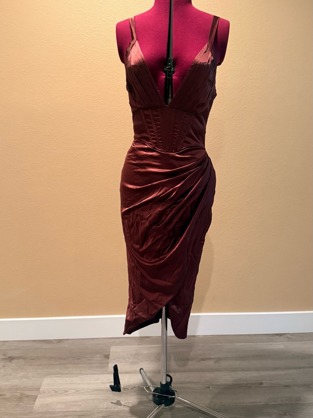 Sleeveless Wrap Midi Dress in Burgundy